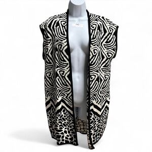 Chico’s Black & White Bold Pattern Knit Vest Size 2 (L/XL) 100% Cotton Longline
